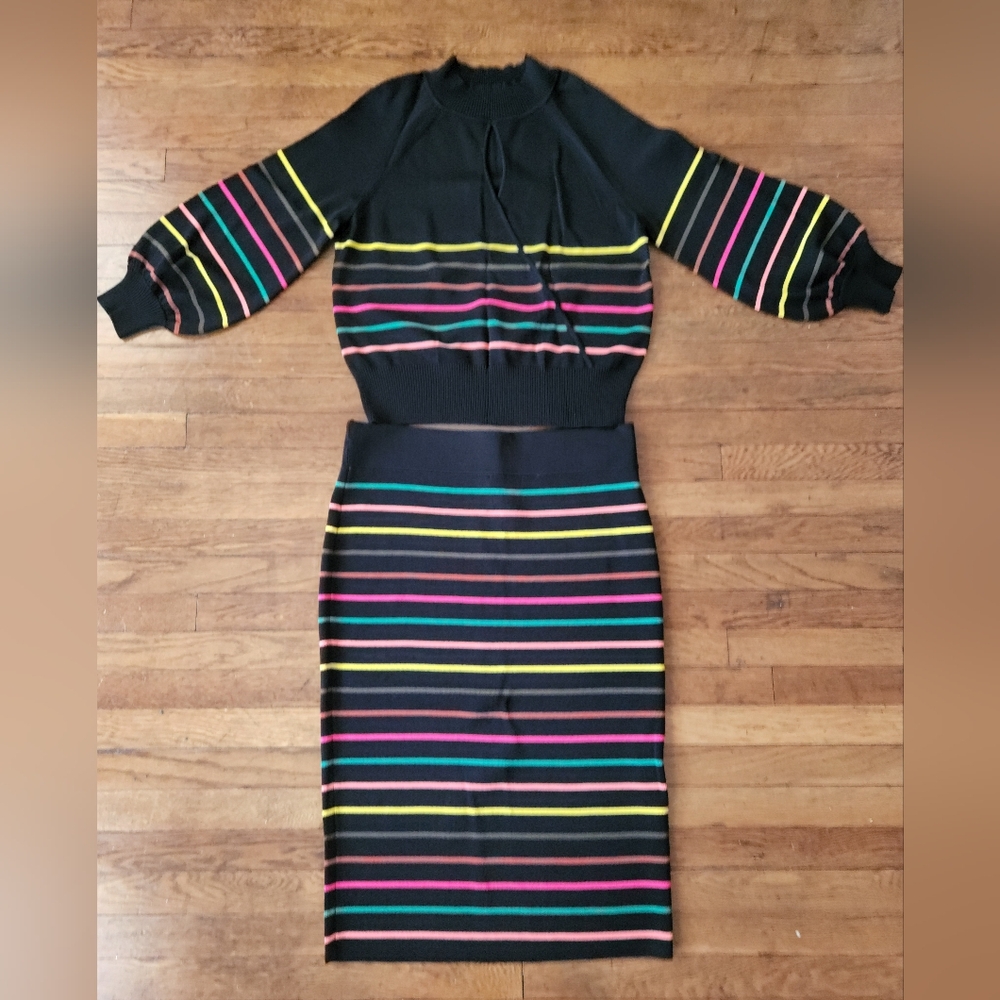 New York & Company Black Multicolor Striped Dress NWT